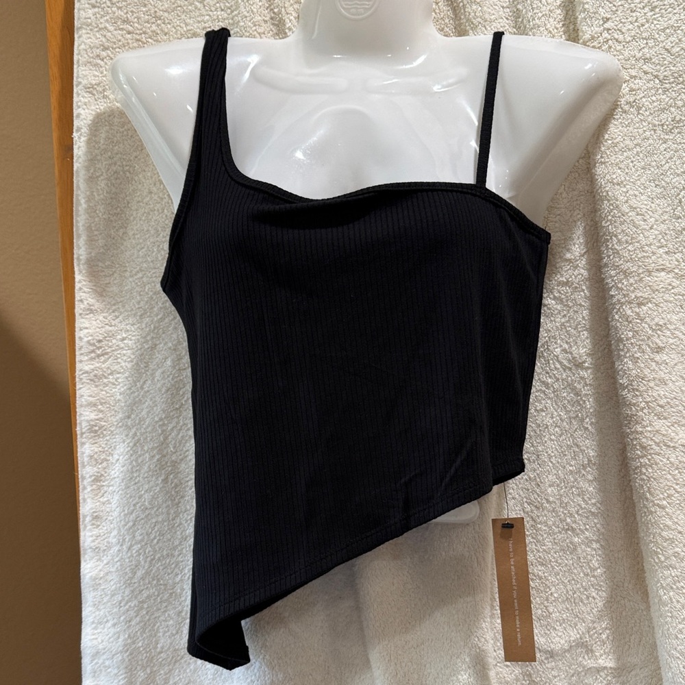 Reformation Black Ribbed Asymmetric Crop Top